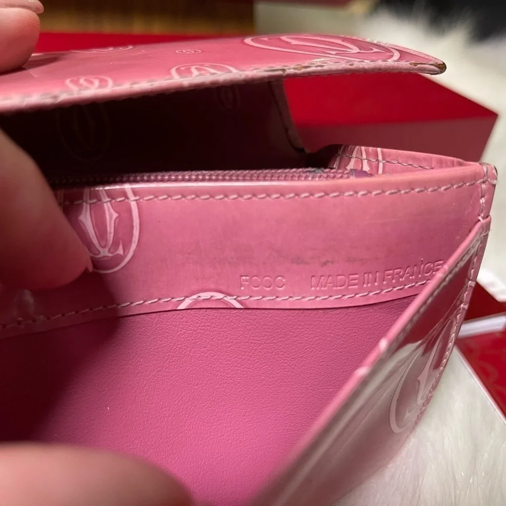 CARTIER MUST DE CARTIER HAPPY BIRTHDAY PINK PATENT LEATHER WALLET AUTHENTIC